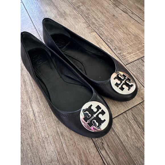 Tory Burch Women's Black Leather Reva Ballet Flats Size Size 7.5 - Picture 10 of 16